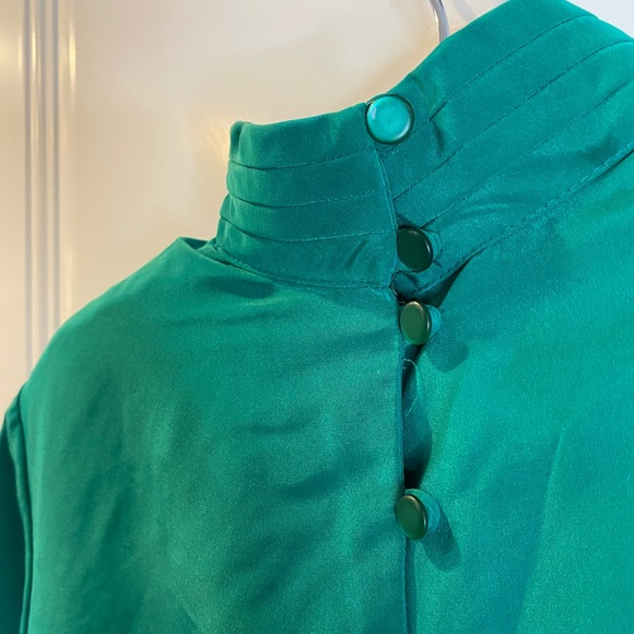 VTG 80s Emerald Green Mock Neck Blouse Sz 8 Miss Sophisticates by Pendleton - Picture 4 of 7